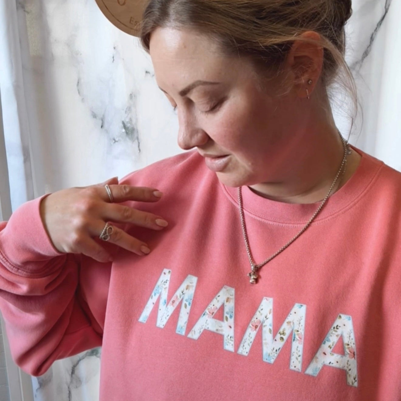 Pink "Floral MAMA" Vintage Wash Crewneck
