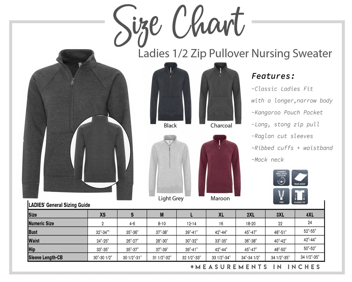 PRE-ORDER Ladies 1/2 Zip Pullover (Nursing Friendly)